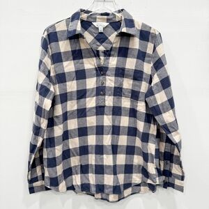 Market & Spruce Plaid Long Sleeve Shirt Navy Cream Cotton Large